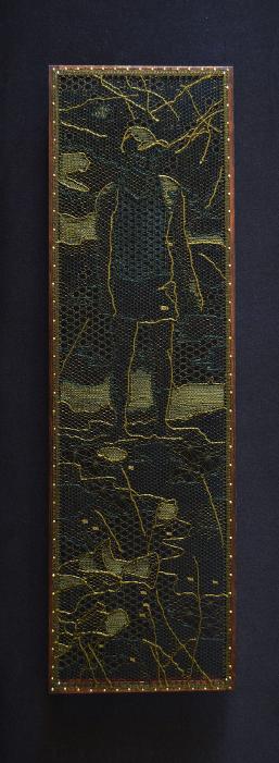 Duncan. 2014. Silk floss, wood, brass pins. (Worked by Mignon Groenewald). 415 x 125mm. Collection: Spier Art Trust.