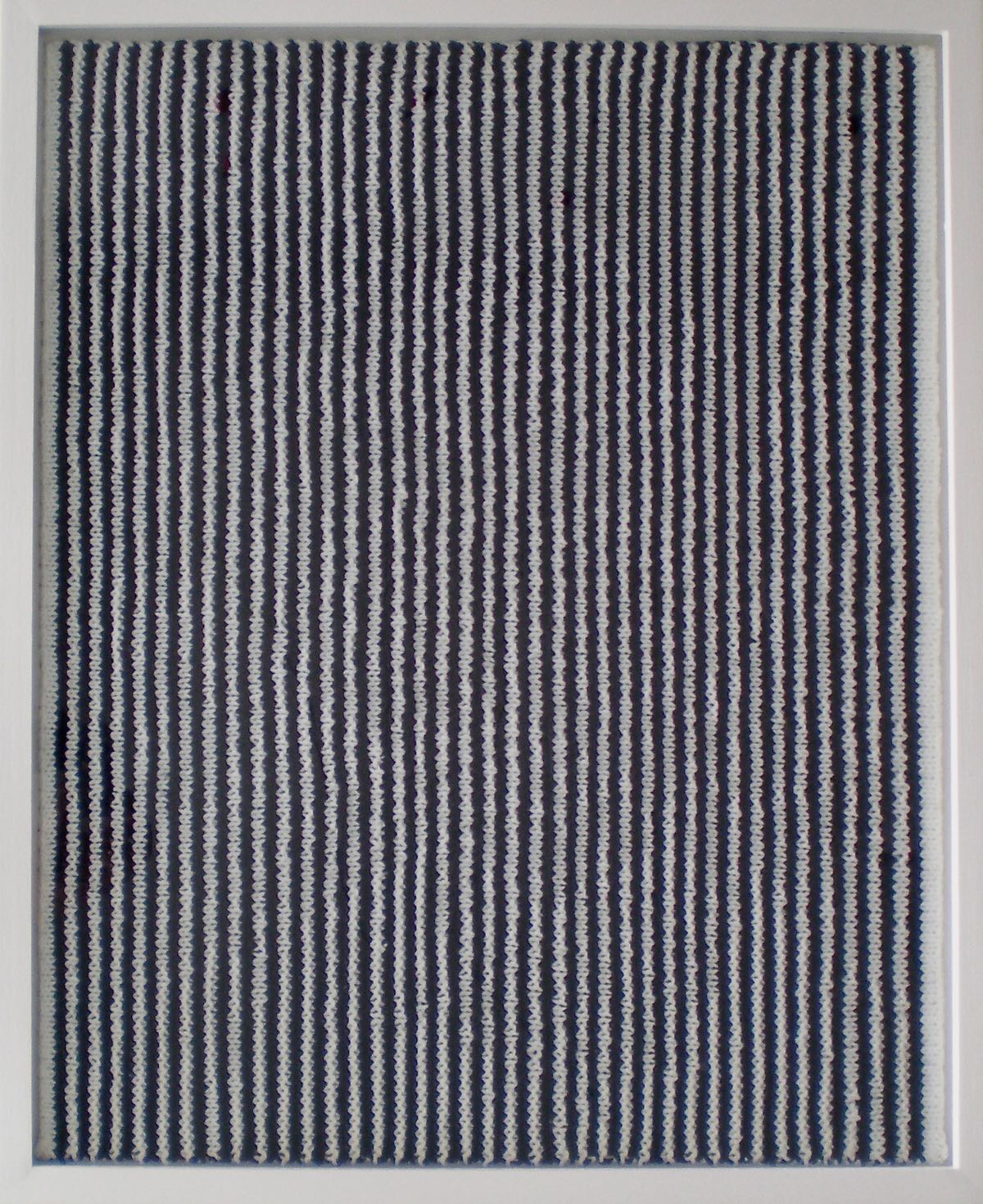  Pierre Fouché. Aime-moi moins, mais aime-moi longtemps. 2007. Acrylic knitting yarn, perspex, 550 x 480mm. Private Collection.